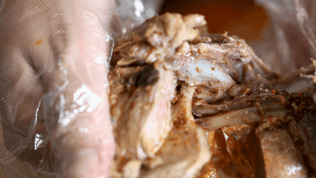 Hand-shredded pork ribs for Gamjatang
