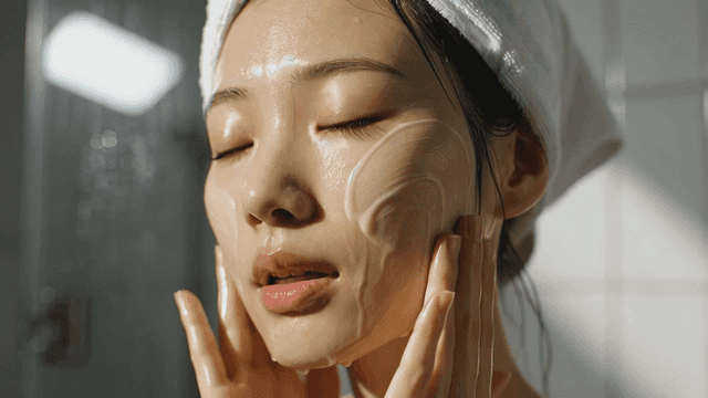 Woman applying skincare cream to her face