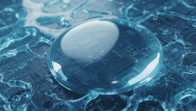 회로 기판 위로 부푸는 물방울