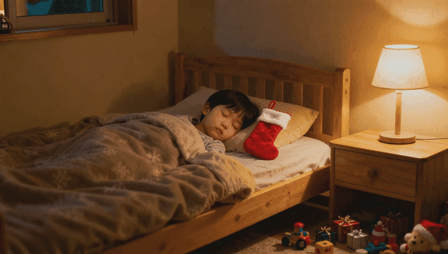 크리스마스 양말과 함께 자는 아이