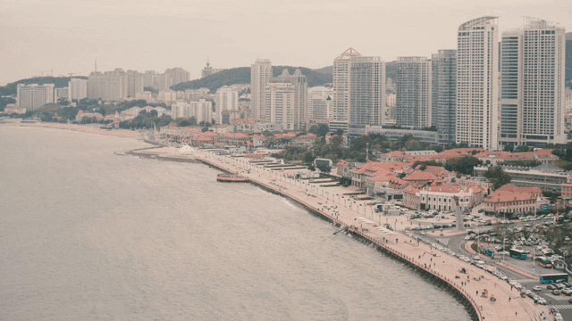 Coastal cityscape along the shoreline