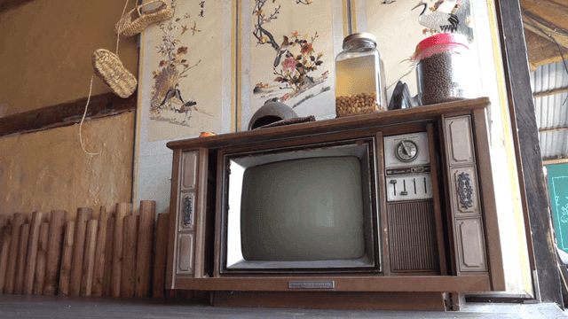 Traditional Korean room with vintage TV
