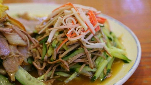 Chilled braised pigs' feet salad on the table