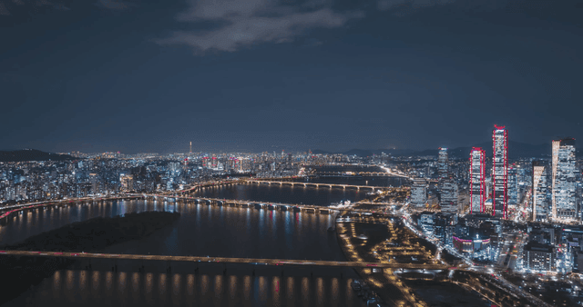 Vibrant night city skyscrapers