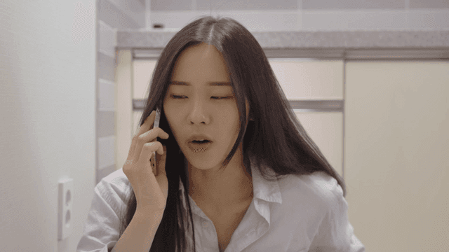 집에서 전화하는 여성