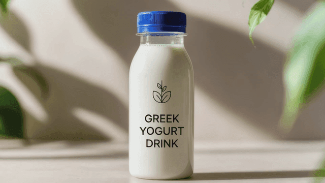 Greek yogurt drink bottle on table