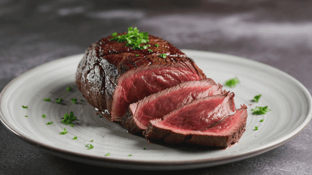 Juicy steak slices on a plate