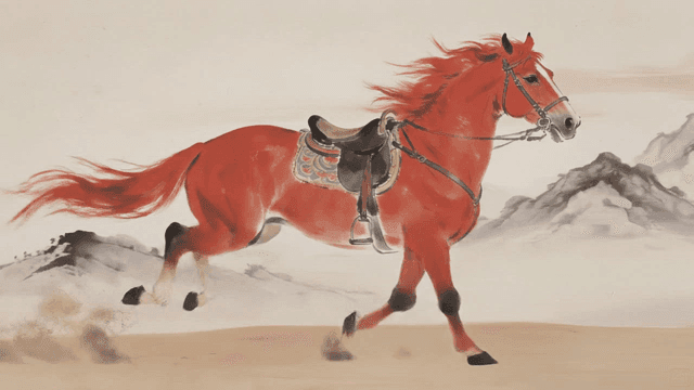 Running red horse in traditional oriental painting