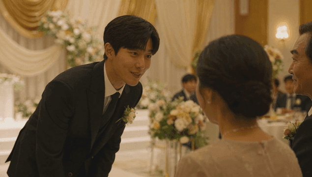 Groom greeting bride’s parents at a wedding