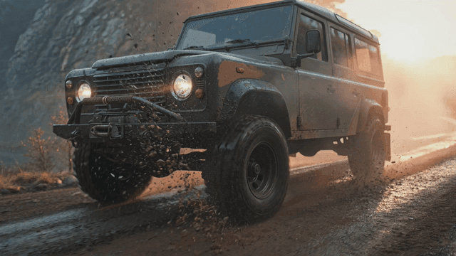Off-road vehicle driving roughly on muddy road