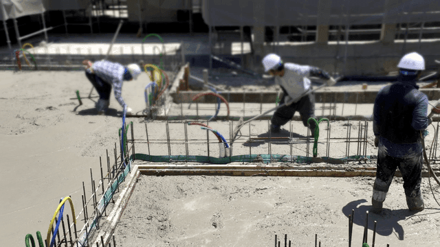 Construction workers at a building site