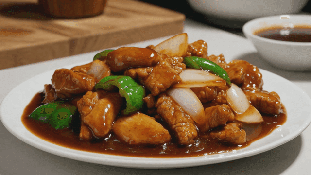 Tisansen with stir-fried meat, sauce, and vegetables