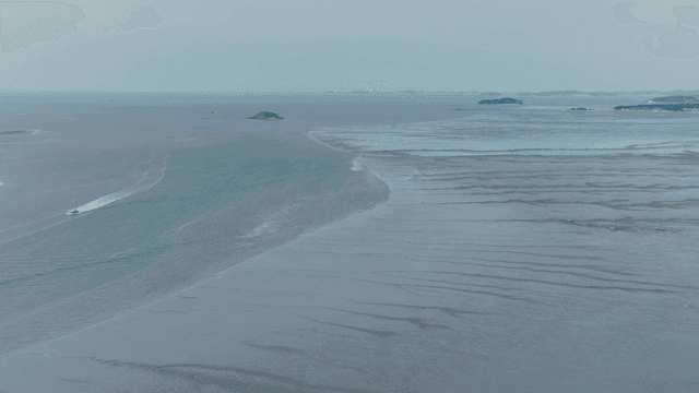 Wide expanse of mudflats along coast