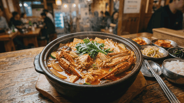 Sight of boiling seafood stew