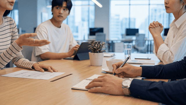 People having a meeting in a modern office