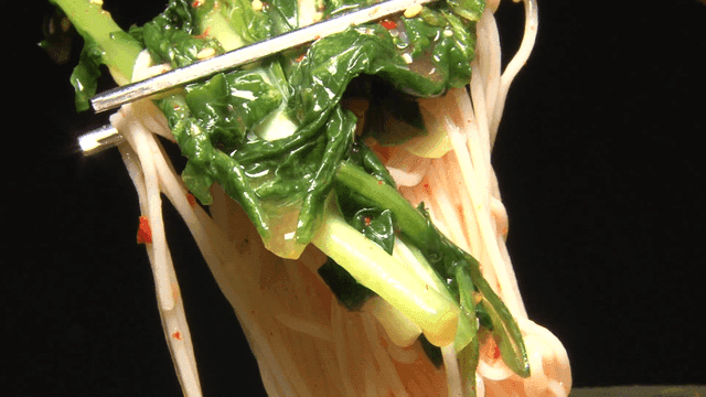 A chopstickful of young radish noodle soup