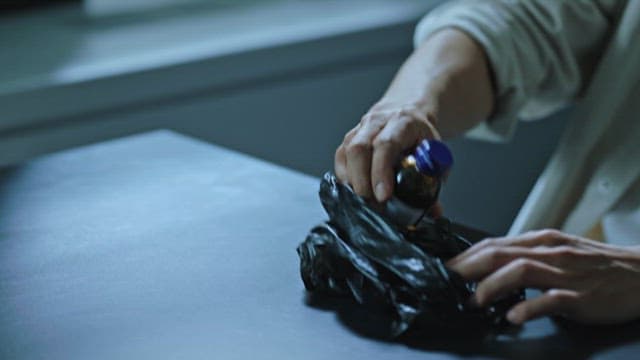 Person Passing a Medicine Bottle on a Table