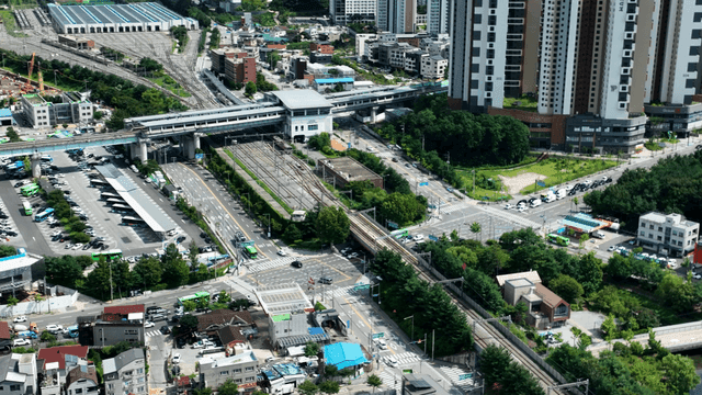 Bustling city with roads and buildings