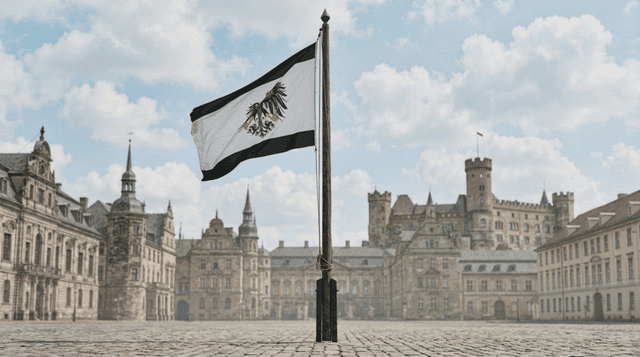 Historic flag of Kingdom of Prussia fluttering in square