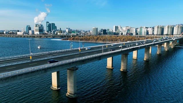 Han River Bridge with Driving Cars