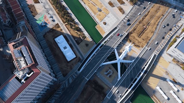 Aerial view of a modern city bridge