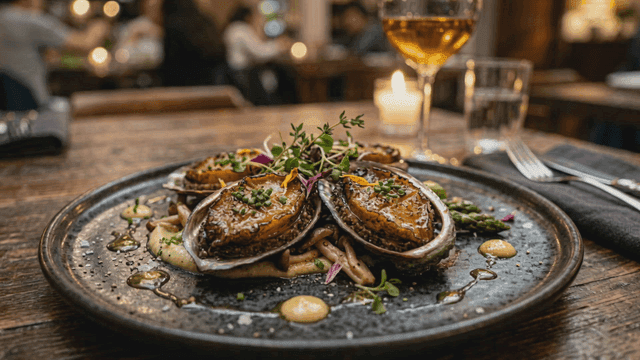 Premium abalone dishes served at cozy restaurant