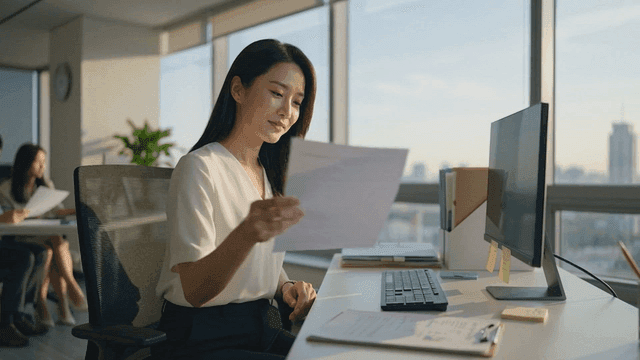Woman working at desk in office