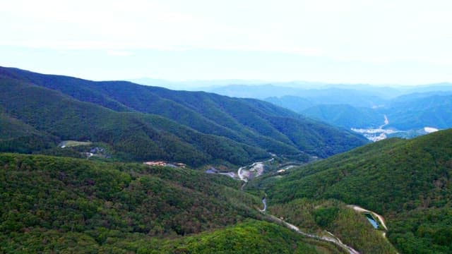 Green and lush mountains and hills under a clear sky