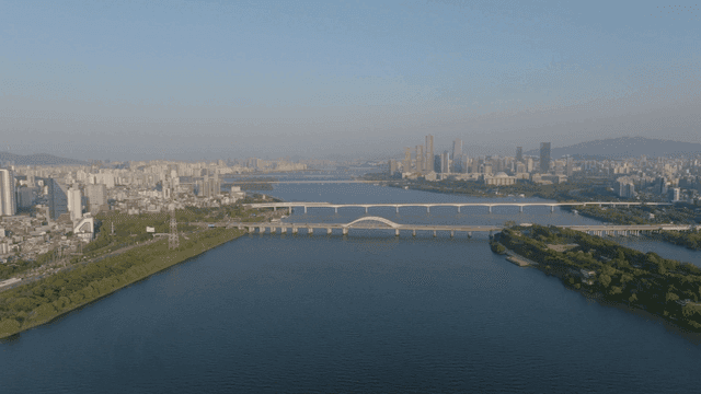 River flowing through a modern city