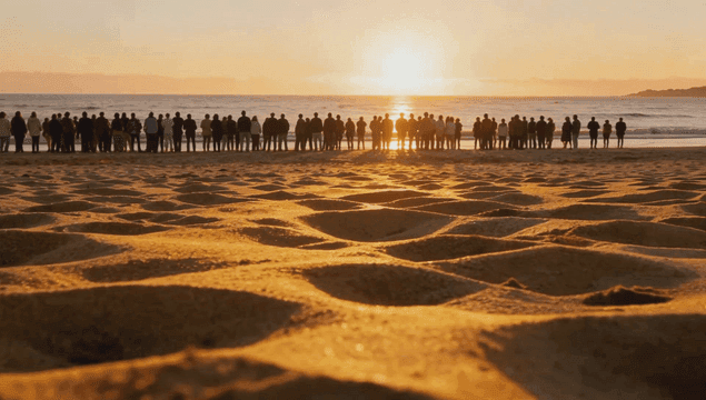 People watching the sunrise on a beach