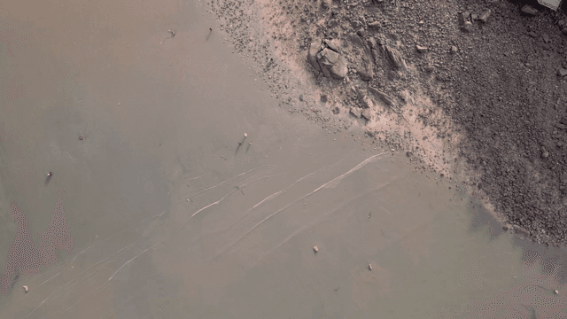 Aerial view of a serene beach with waves