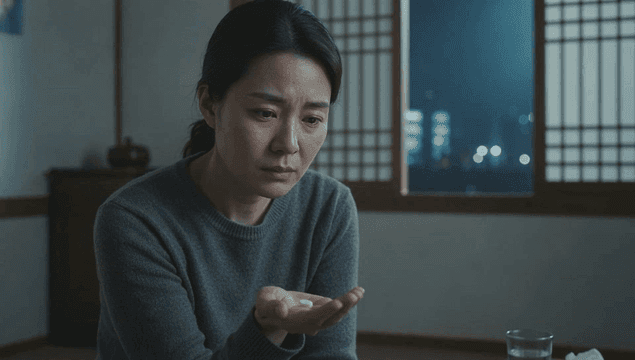 약을 손에 들고 고민하는 여성