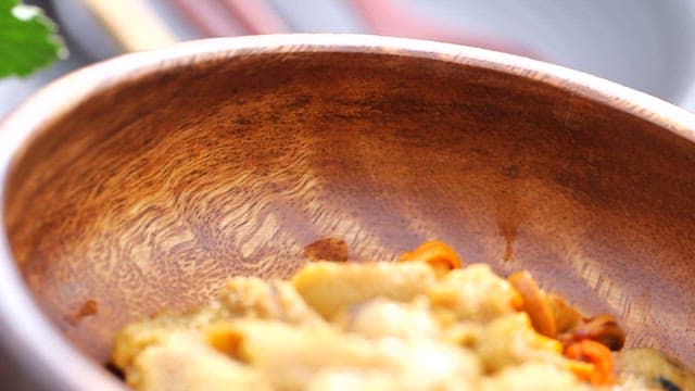 Close-up of a Fish Eggs Served in a Wooden Bowl