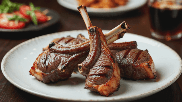 Grilled lamb chops on a white plate
