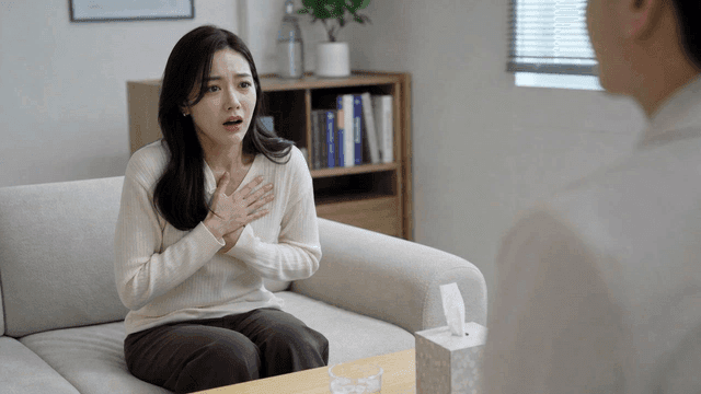 Female patient complaining of pain during counseling