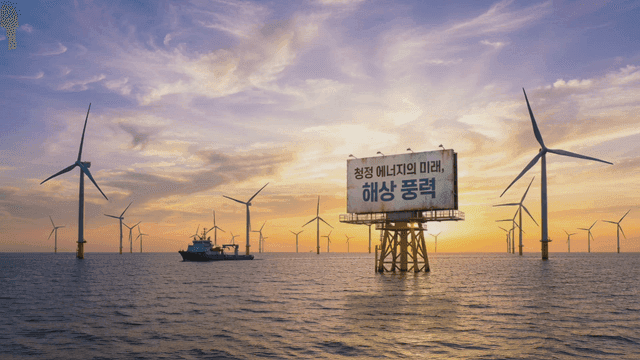 Offshore wind farm at sunset