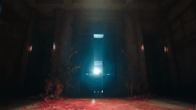 어두운 방의 붉은 덩굴이 있는 신비로운 문