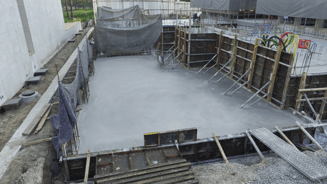 Construction site with concrete foundation