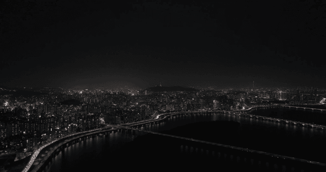 다리와 함께 번화한 도시의 야경