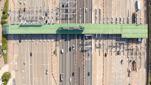 Highway with multiple lanes and vehicles