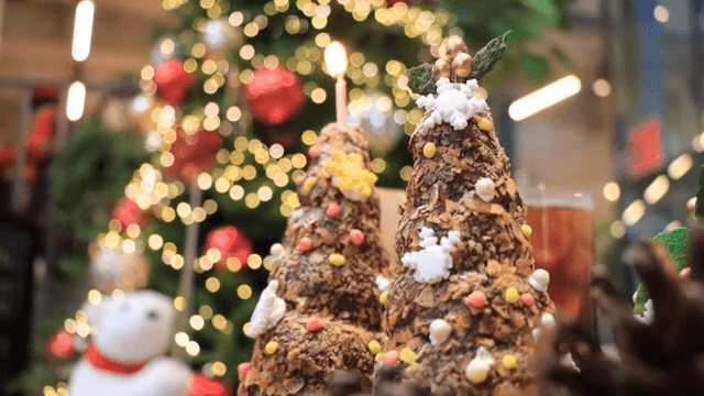 Festive chocolate trees with decorations