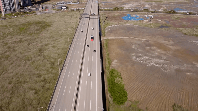 녹지를 가로지르는 도로 위