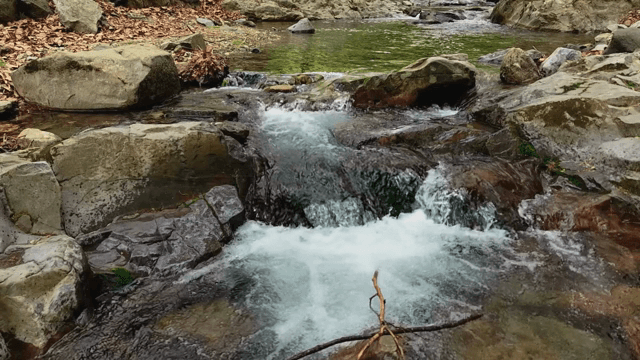 바위를 타고 흐르는 작은 폭포