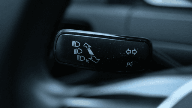 Close-up of car turn signal control lever