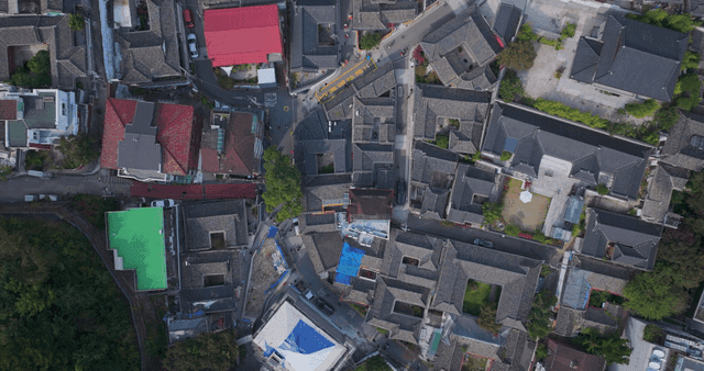 Traditional Korean village with tiled roofs