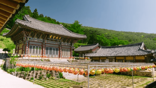 Traditional Korean temple with lanterns