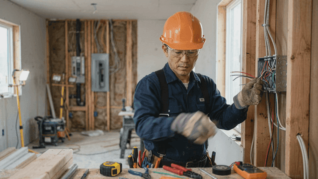 Electrician working on wiring