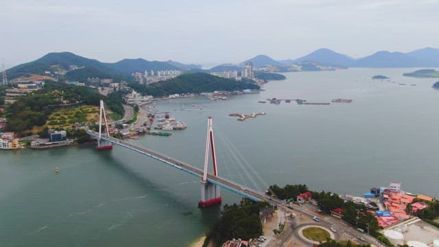 Bridge connecting a coastal city