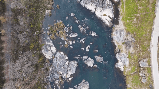 River flowing through rocky terrain