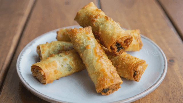 Golden brown fried spring rolls